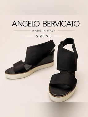 Angelo Bervicato Made in Italy Black Platform Wedge Sandals Women’s Size 9.5